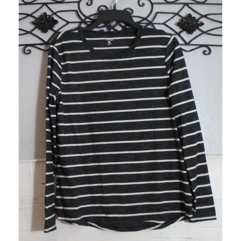 Indigo Women's Top Size L Long Sleeve Multicolored Striped Round Neck